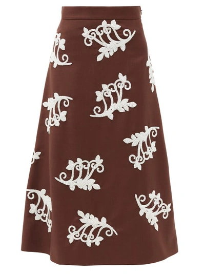Prada Bead-embellished Mohair-blend Midi Skirt In Brown