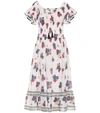 Tory Burch Off-the-shoulder Floral-print Cotton-voile Midi Dress In White,red,blue