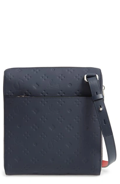 Christian Louboutin Men's Benech Embossed Leather Crossbody Bag In Navy/ Navy