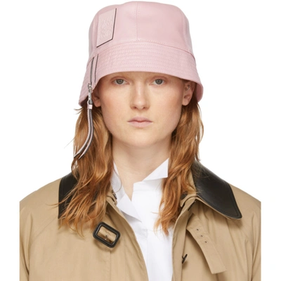 Loewe Logo-patch Zipped Leather Bucket Hat In Pink