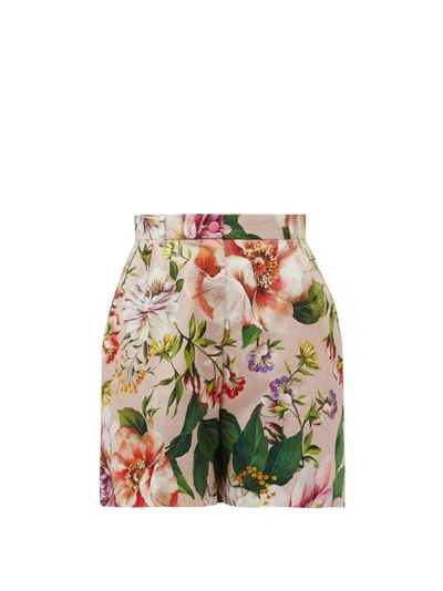 Dolce & Gabbana High-rise Floral-print Cotton-poplin Shorts In Pink