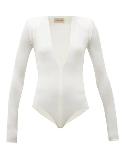 Alexandre Vauthier V-neck Stretch-jersey Bodysuit In Off White