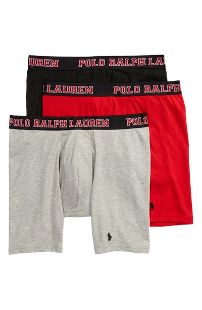 Polo Ralph Lauren Stretch 4d-flex Breathable Mesh Boxer Briefs, Pack Of 3 In Black/ Rl Red/ Andover Heather
