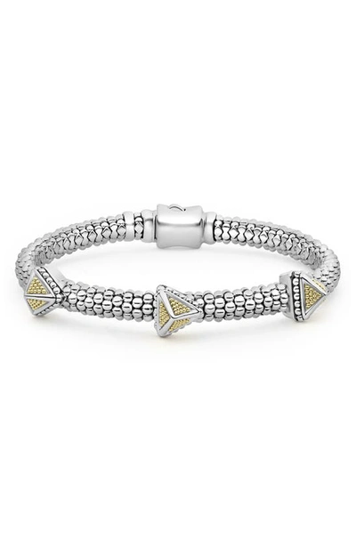 Lagos Sterling Silver & 18k Yellow Gold Ksl Triple Pyramid Bracelet In Gold/silver