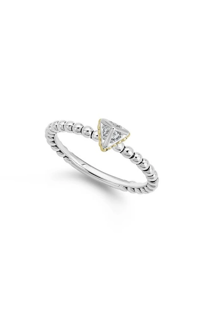Lagos Ksl Lux Diamond Silver & 18k Gold 12mm Caviar Pyramid Ring In White/silver