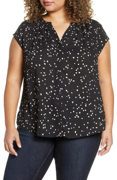 Daniel Rainn Plus Printed Cap-sleeve Top In Black