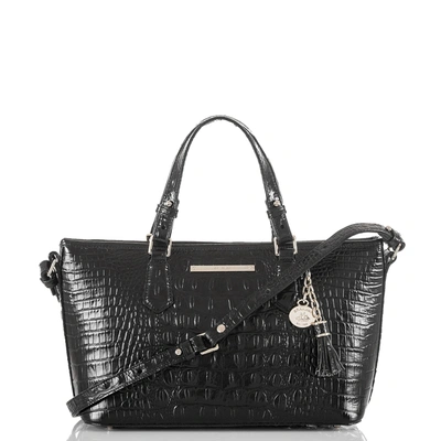 Brahmin Mini Asher Melbourne Embossed Leather Satchel In Black,gold