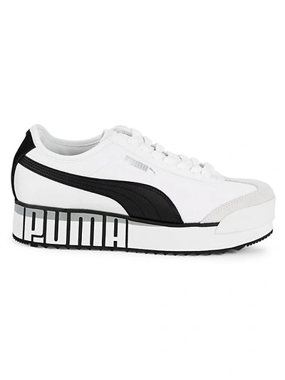 Puma Roma Amor Logo Platform Sneakers In White