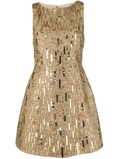 Alice And Olivia Lindsey Embellished Structured Cotton Mini Dress In Gold