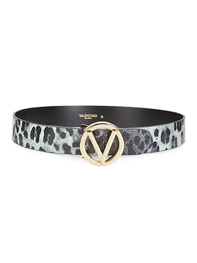 Valentino By Mario Valentino Giusy Leopard Python-embossed Leather Belt In Black