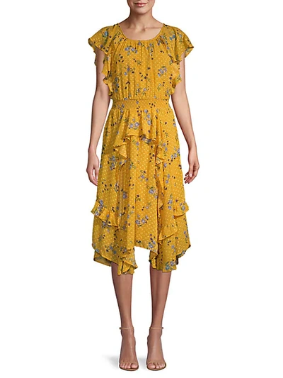 Astr ​polk Dot &amp; Floral-print Ruffle Dress In Marigold