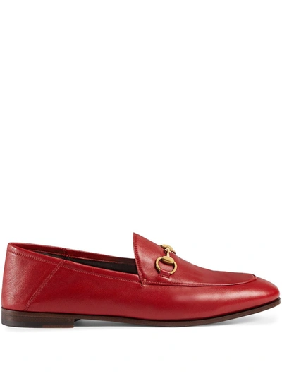 Gucci Red Leather Horsebit Loafers