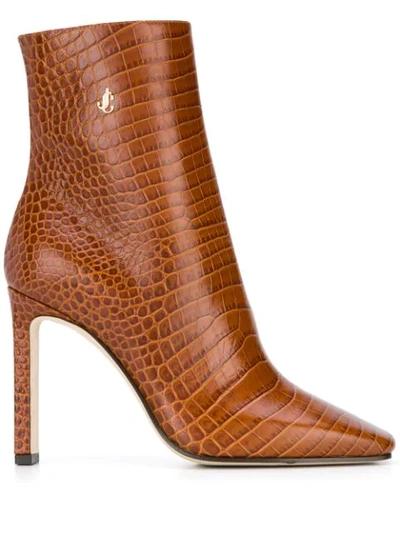 Jimmy Choo Minori Croc-embossed Leather Ankle Boots In Brown