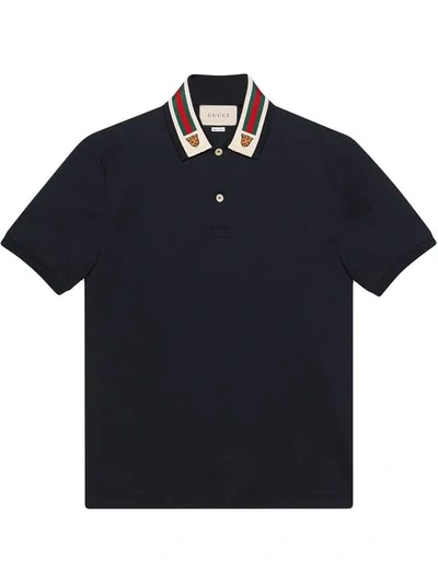 Gucci Web And Feline Head Polo Shirt - Blue