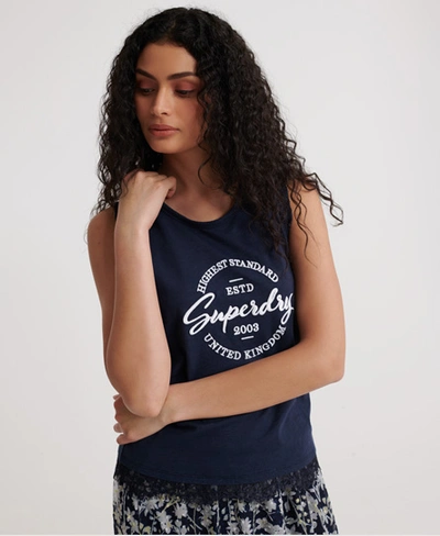 Superdry Jessica Graphic Lace Tank Top In Navy