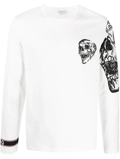 Alexander Mcqueen Skull Print Longsleeved T-shirt In White