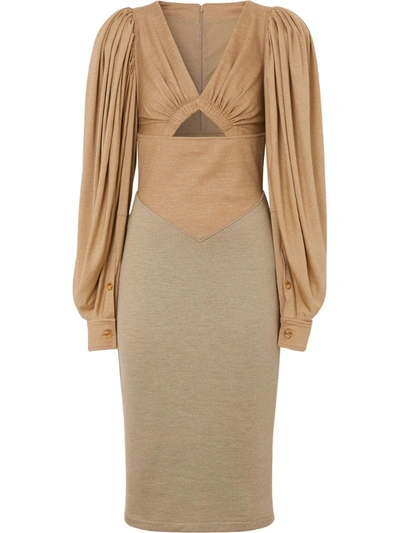 Burberry Panelled Cut-out Midi Dress In Neutrals