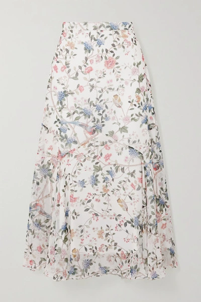 Erdem Shea Printed Silk-voile Midi Skirt In White
