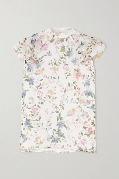 Erdem Opal Ruffled Printed Silk-voile Blouse In White