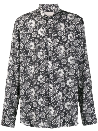 Laneus Black And White Shirt With Floral Print