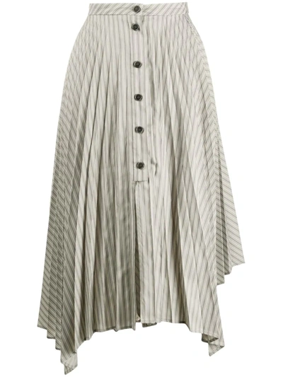 Acne Studios Asymmetric Pleated Striped Satin-twill Skirt In Grey