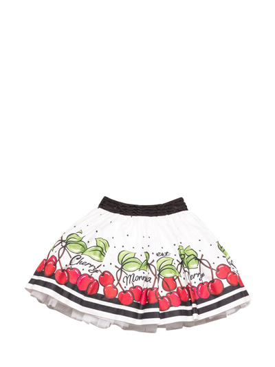 Monnalisa Kids' Printed Cotton Miniskirt In Bianco