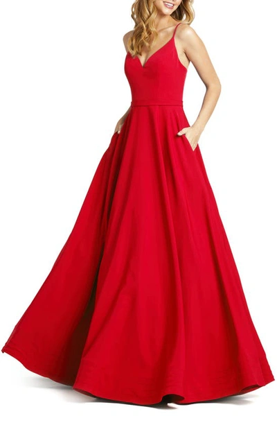 Mac Duggal V-neck Crepe Ballgown In Red
