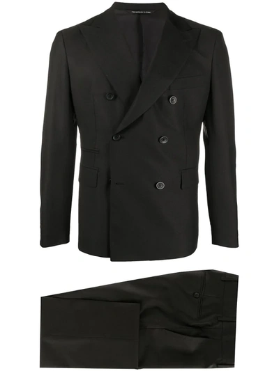Tonello Double-breasted Pleat Detail Suit In Black