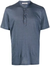 Fileria Collarless Buttoned T-shirt In Blue
