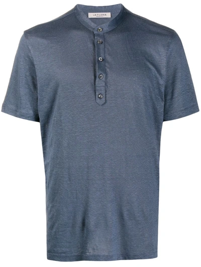 Fileria Collarless Buttoned T-shirt In Blue