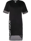 Kenzo Mesh Hem Logo T-shirt Dress In Black