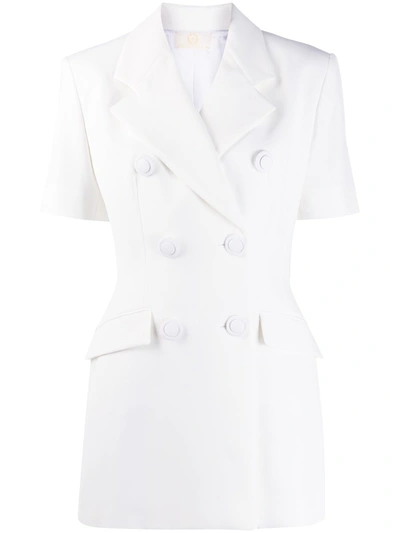 Sara Battaglia Smart Double Breasted Short-sleeved Jacket In White