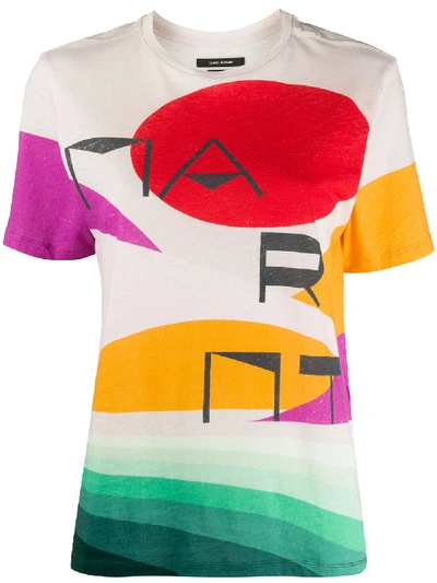 Isabel Marant Abstract Logo Print T-shirt In Neutrals