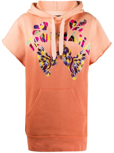 Isabel Marant Embroidered Short-sleeved Hoodie In Orange