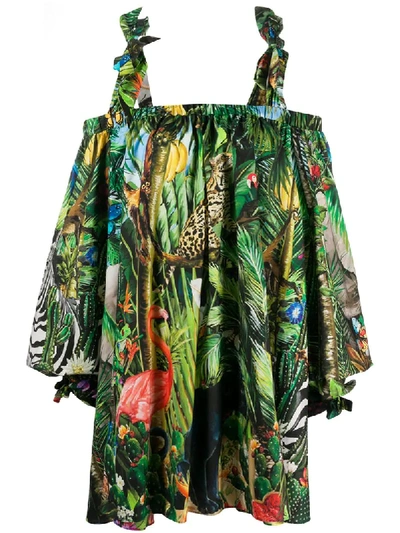 Dolce & Gabbana Tropical-print Dress In Green