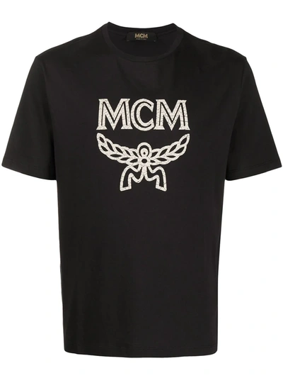 Mcm Logo-print Crew Neck T-shirt In Brown