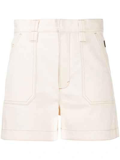 Chloé Contrasting Stitching Denim Shorts In White