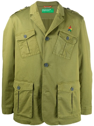Benetton Logo Embroidered Utility Jacket In Green
