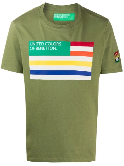 Benetton Flag-print Crew Neck T-shirt In Green