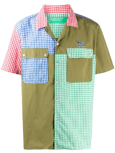 Benetton Gingham Patchwork Bowling Shirt In Green