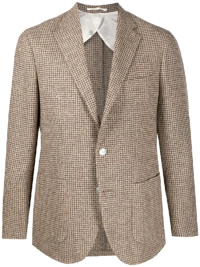 Barba Single-breasted Houndstooth Blazer In Brown