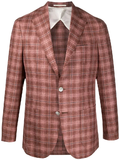 Barba Tailored Single-breasted Plaid Blazer In Pink