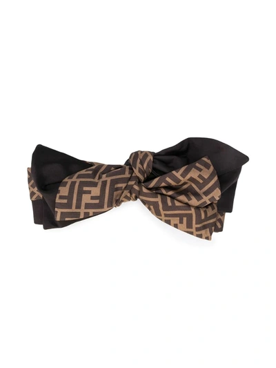 Fendi Colour Block Ff Motif Hair Bow In Brown