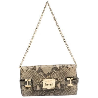 Pre-owned Michael Michael Kors Beige Python Embossed Leather Flap Chain Shoulder Bag