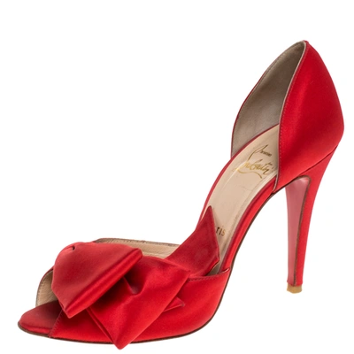 Pre-owned Christian Louboutin Red Satin Bow D'orsay Open Toe Pumps Size 39.5