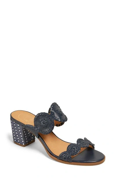 Jack Rogers Lauren Mid-heel Stitched Sandals In Midnight/ Midnight Leather