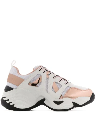 Emporio Armani White & Laminater Pink Leather & Mesh Sneaker