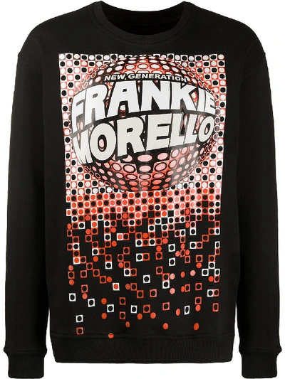 Frankie Morello Black Cotton Sweatshirt With Graphic Print