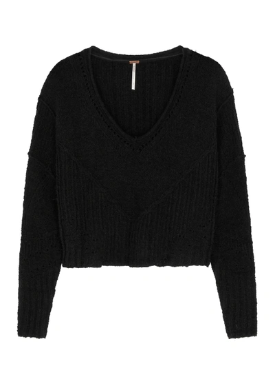 Free People Gossamer V-neck Sweater In Alpaca Wool Blend-black