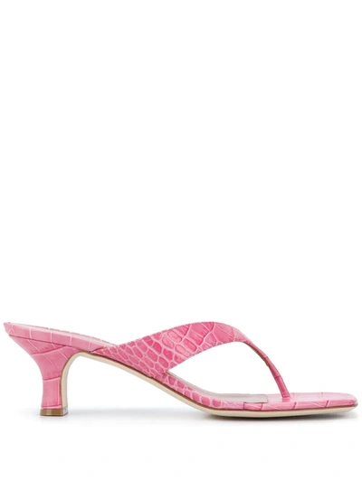 Paris Texas Crocodile Embossed Kitten Heels In Pink